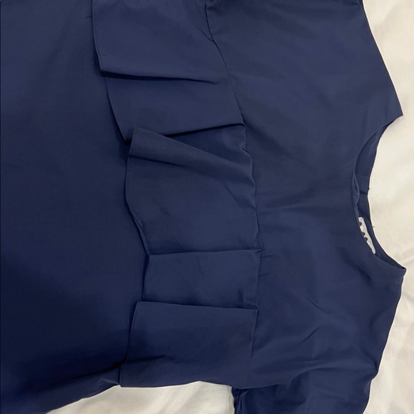 Navy Ruffle Front Blouse - Picture 3 of 5